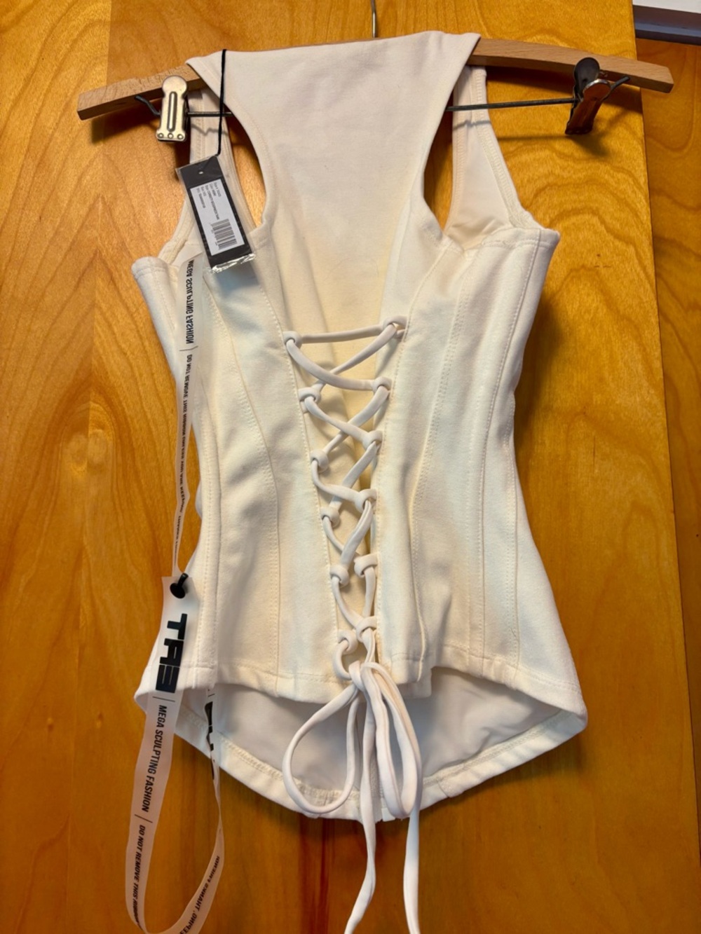 Corsety Ivory Scoopneck Tank TA3 Zip-Front with Lace-up back. - Picture 4 of 12